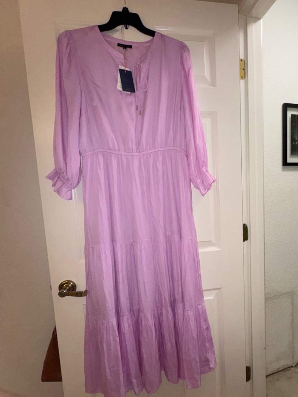 Skies Are Blue Lavender Tiered Long Sleeve Midi Dress
